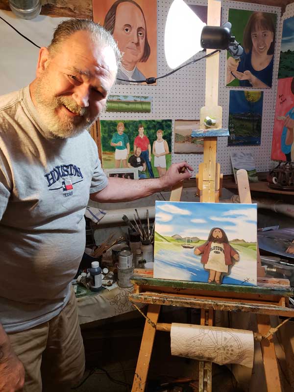 Flat Jesus Visits Artist Art Lee